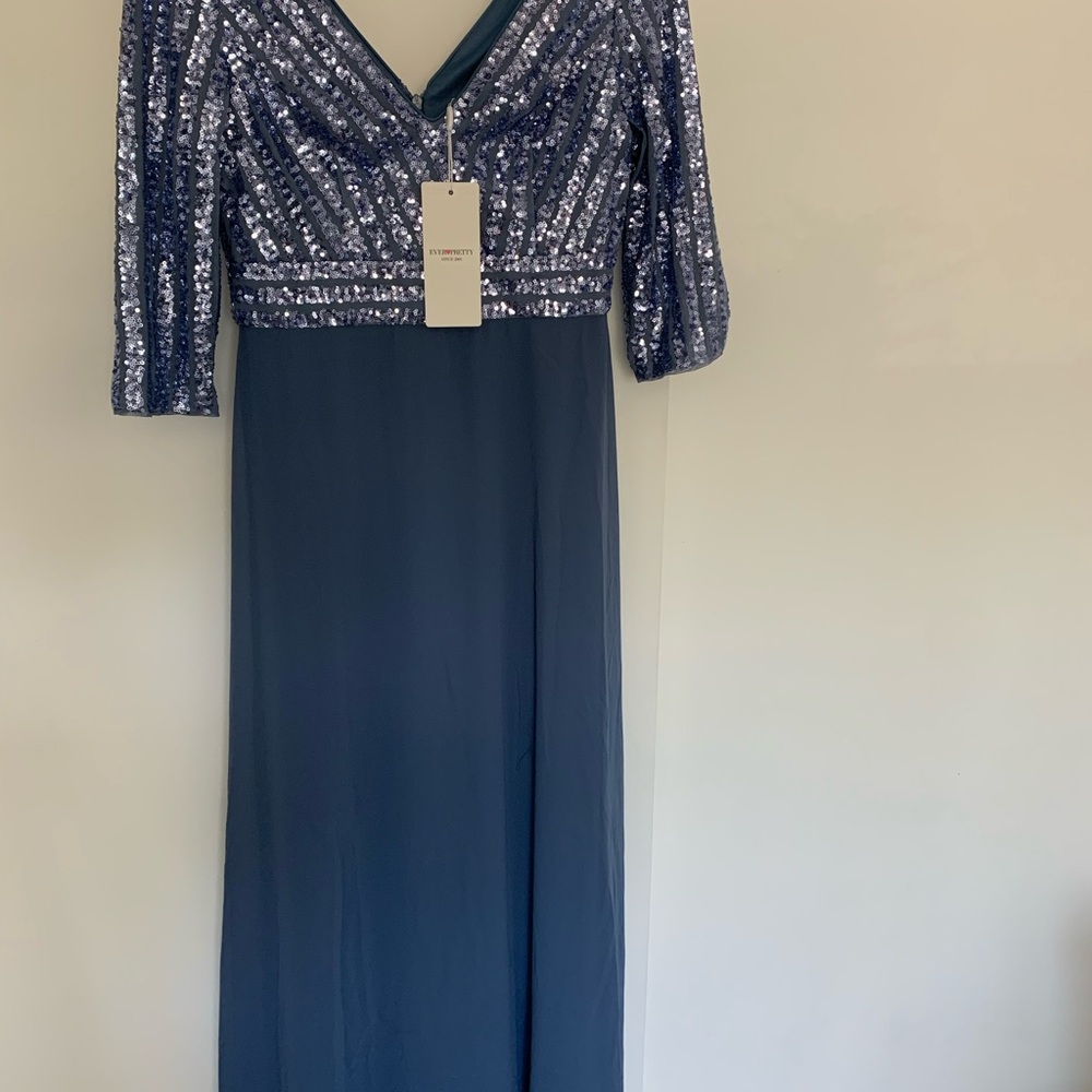 Ever Pretty Silver and Blue Plunge Maxi Gown
